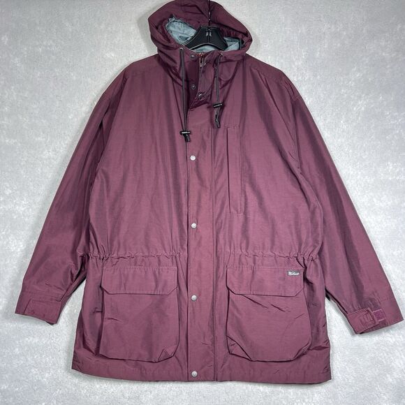 Vintage Woolrich Parka Jacket Windbreaker Men's XL Burgundy Rain jacket Hooded